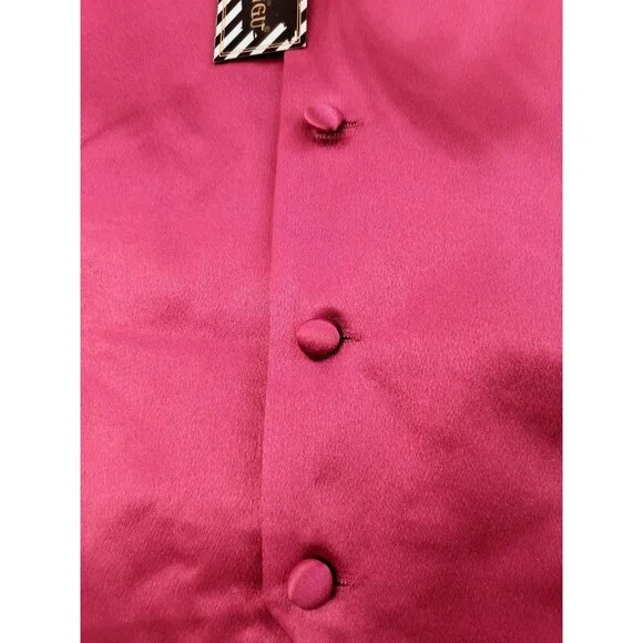 DiBanGu Vest Tie Pocket Square Set Mens XXXL Pink Satin Formal - Picture 9 of 13